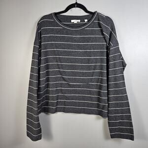 Vince Women's XL Cozy Stripe Dolman Sweater Dark Grey Pullover Capsule Wardrobe